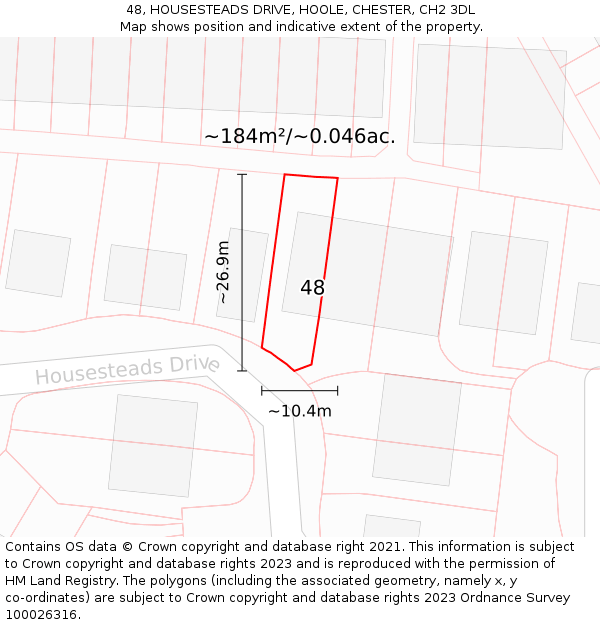 48, HOUSESTEADS DRIVE, HOOLE, CHESTER, CH2 3DL: Plot and title map