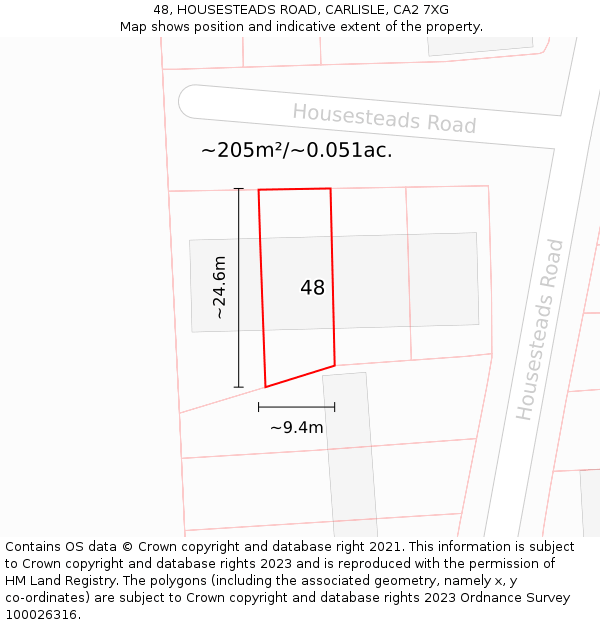 48, HOUSESTEADS ROAD, CARLISLE, CA2 7XG: Plot and title map