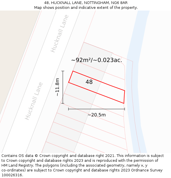 48, HUCKNALL LANE, NOTTINGHAM, NG6 8AR: Plot and title map
