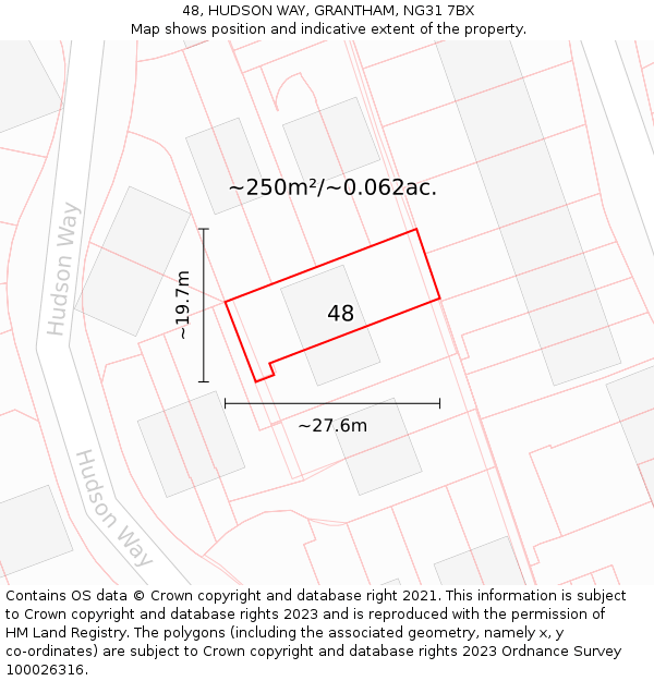 48, HUDSON WAY, GRANTHAM, NG31 7BX: Plot and title map