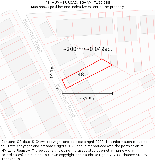 48, HUMMER ROAD, EGHAM, TW20 9BS: Plot and title map
