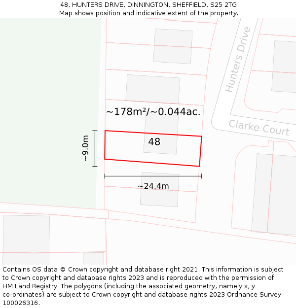 48, HUNTERS DRIVE, DINNINGTON, SHEFFIELD, S25 2TG: Plot and title map