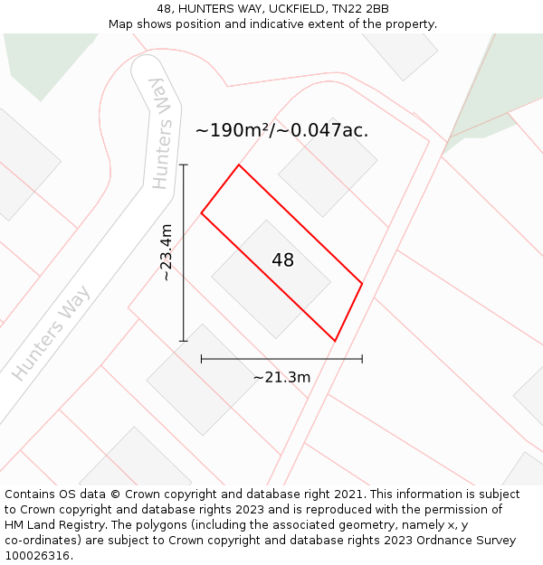 48, HUNTERS WAY, UCKFIELD, TN22 2BB: Plot and title map