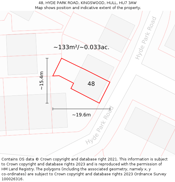48, HYDE PARK ROAD, KINGSWOOD, HULL, HU7 3AW: Plot and title map
