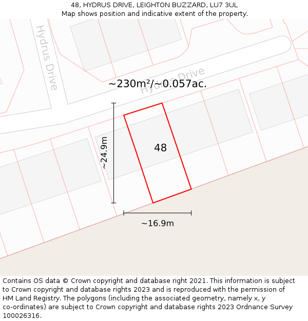 48, HYDRUS DRIVE, LEIGHTON BUZZARD, LU7 3UL: Plot and title map