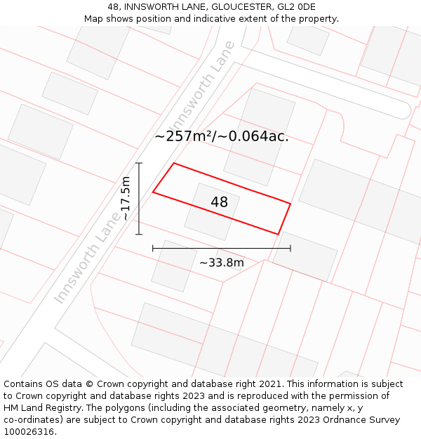 48, INNSWORTH LANE, GLOUCESTER, GL2 0DE: Plot and title map