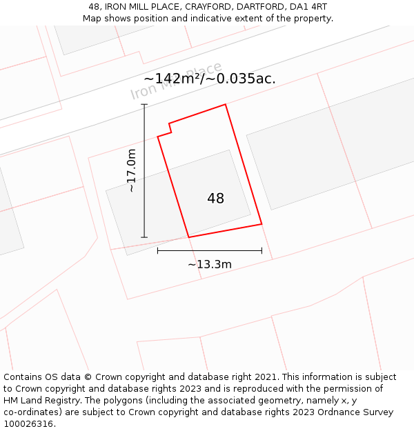 48, IRON MILL PLACE, CRAYFORD, DARTFORD, DA1 4RT: Plot and title map