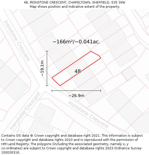 48, IRONSTONE CRESCENT, CHAPELTOWN, SHEFFIELD, S35 3XW: Plot and title map