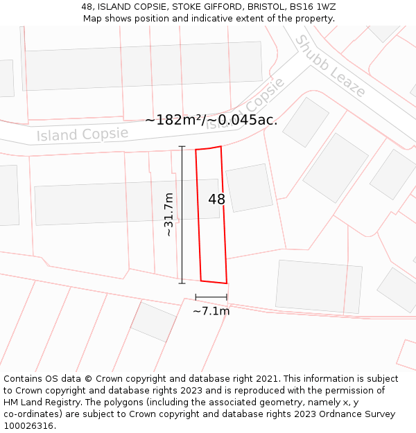 48, ISLAND COPSIE, STOKE GIFFORD, BRISTOL, BS16 1WZ: Plot and title map