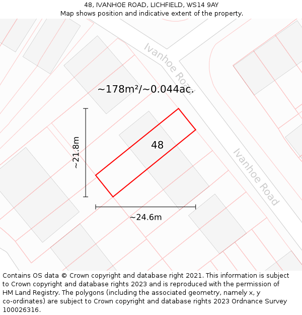 48, IVANHOE ROAD, LICHFIELD, WS14 9AY: Plot and title map