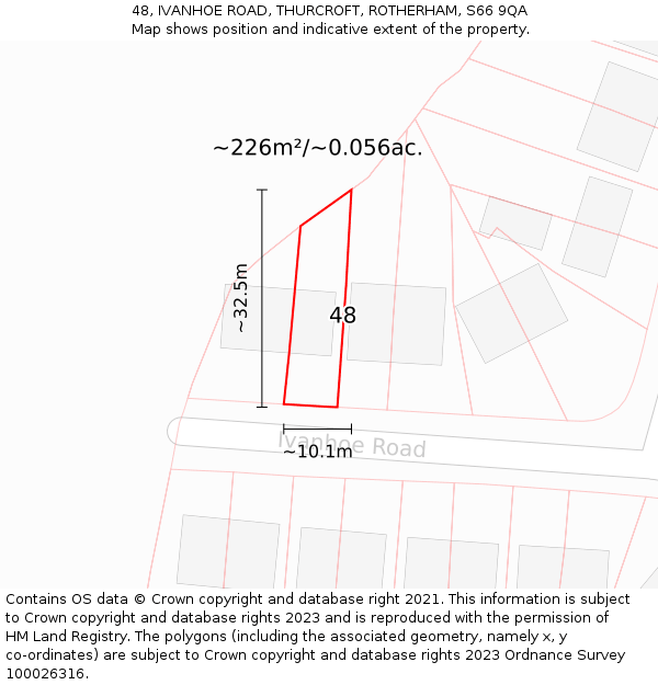 48, IVANHOE ROAD, THURCROFT, ROTHERHAM, S66 9QA: Plot and title map