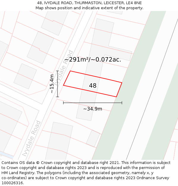 48, IVYDALE ROAD, THURMASTON, LEICESTER, LE4 8NE: Plot and title map