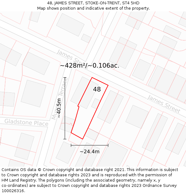 48, JAMES STREET, STOKE-ON-TRENT, ST4 5HD: Plot and title map