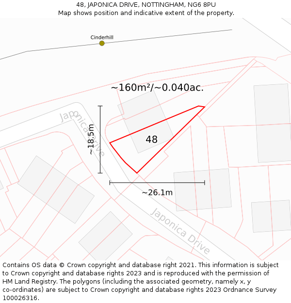48, JAPONICA DRIVE, NOTTINGHAM, NG6 8PU: Plot and title map