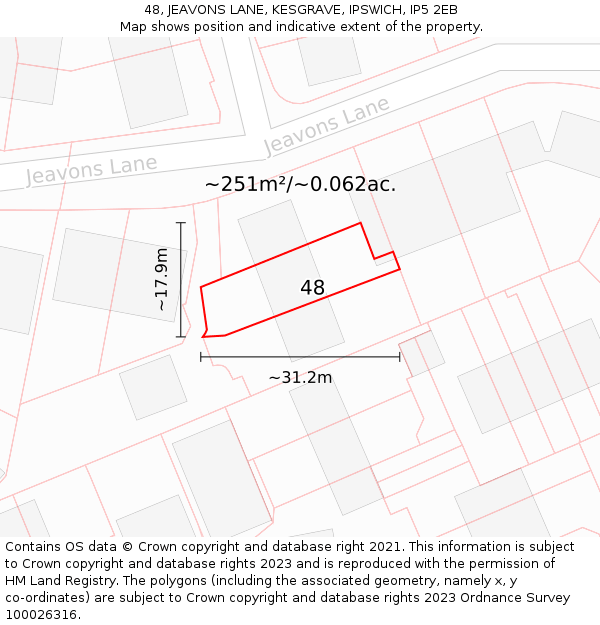 48, JEAVONS LANE, KESGRAVE, IPSWICH, IP5 2EB: Plot and title map