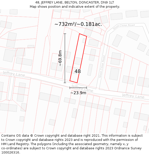 48, JEFFREY LANE, BELTON, DONCASTER, DN9 1LT: Plot and title map