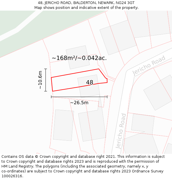 48, JERICHO ROAD, BALDERTON, NEWARK, NG24 3GT: Plot and title map