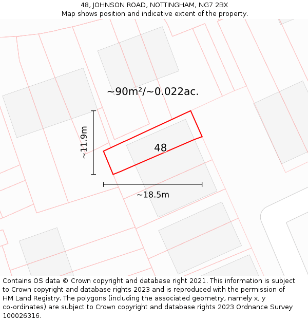48, JOHNSON ROAD, NOTTINGHAM, NG7 2BX: Plot and title map