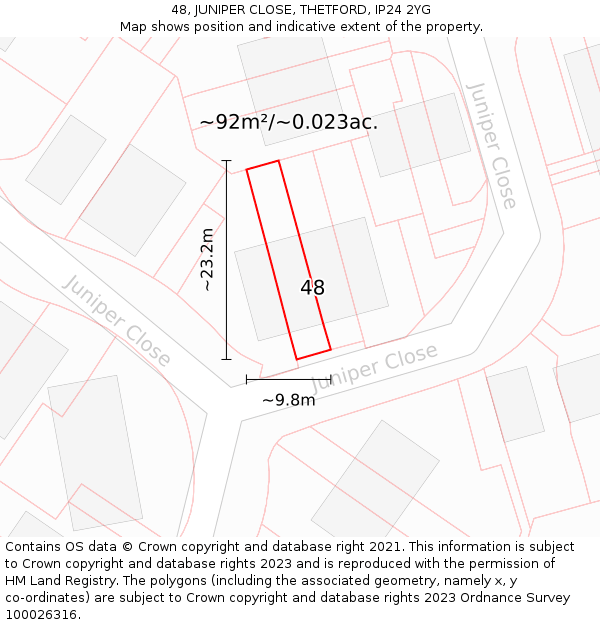 48, JUNIPER CLOSE, THETFORD, IP24 2YG: Plot and title map