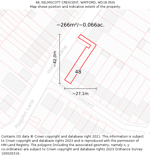 48, KELMSCOTT CRESCENT, WATFORD, WD18 0NG: Plot and title map
