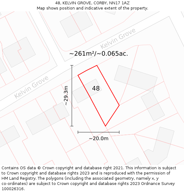 48, KELVIN GROVE, CORBY, NN17 1AZ: Plot and title map