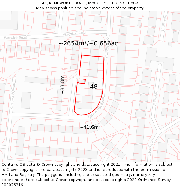 48, KENILWORTH ROAD, MACCLESFIELD, SK11 8UX: Plot and title map