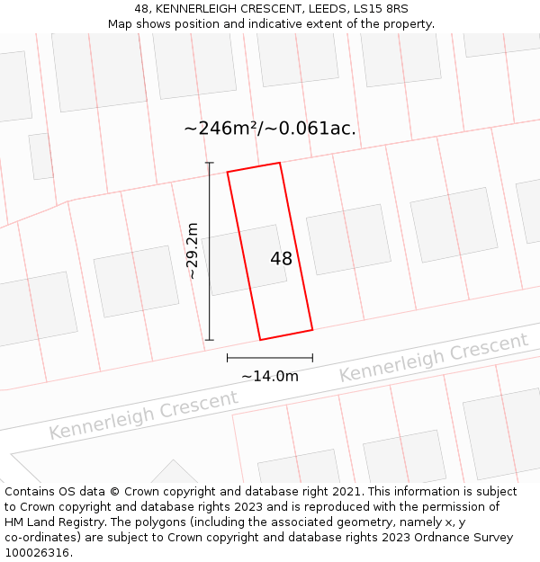 48, KENNERLEIGH CRESCENT, LEEDS, LS15 8RS: Plot and title map