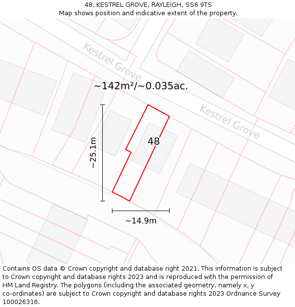 48, KESTREL GROVE, RAYLEIGH, SS6 9TS: Plot and title map