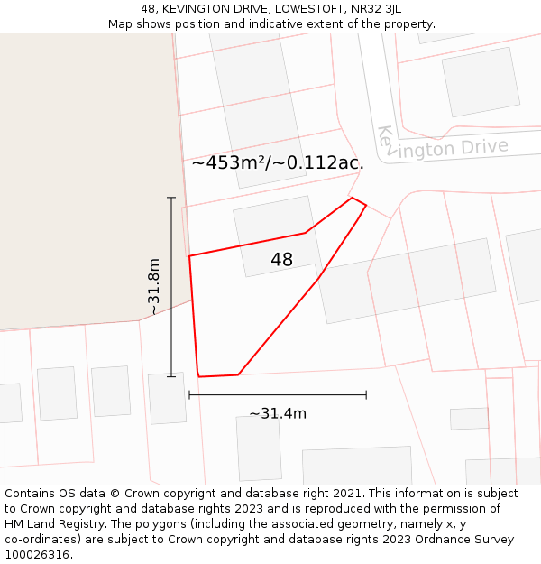 48, KEVINGTON DRIVE, LOWESTOFT, NR32 3JL: Plot and title map