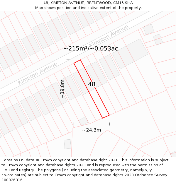 48, KIMPTON AVENUE, BRENTWOOD, CM15 9HA: Plot and title map