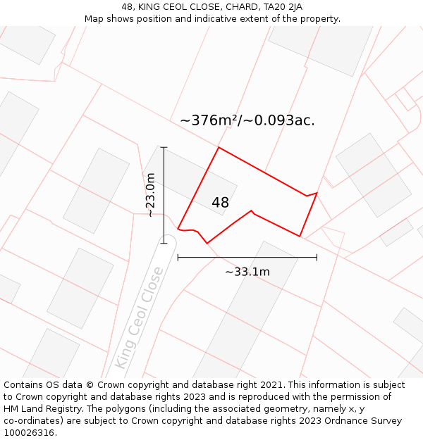 48, KING CEOL CLOSE, CHARD, TA20 2JA: Plot and title map