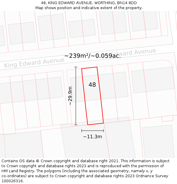 48, KING EDWARD AVENUE, WORTHING, BN14 8DD: Plot and title map
