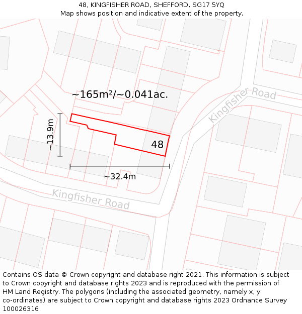 48, KINGFISHER ROAD, SHEFFORD, SG17 5YQ: Plot and title map