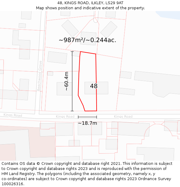 48, KINGS ROAD, ILKLEY, LS29 9AT: Plot and title map