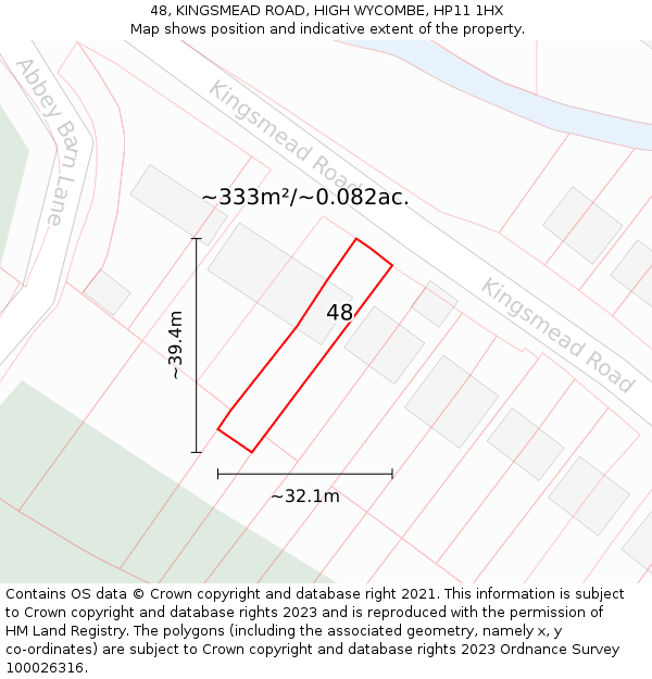 48, KINGSMEAD ROAD, HIGH WYCOMBE, HP11 1HX: Plot and title map