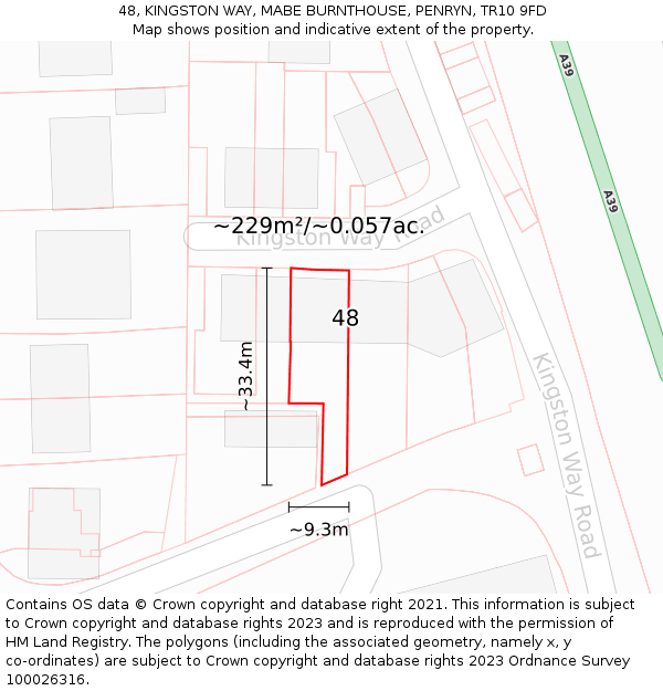 48, KINGSTON WAY, MABE BURNTHOUSE, PENRYN, TR10 9FD: Plot and title map
