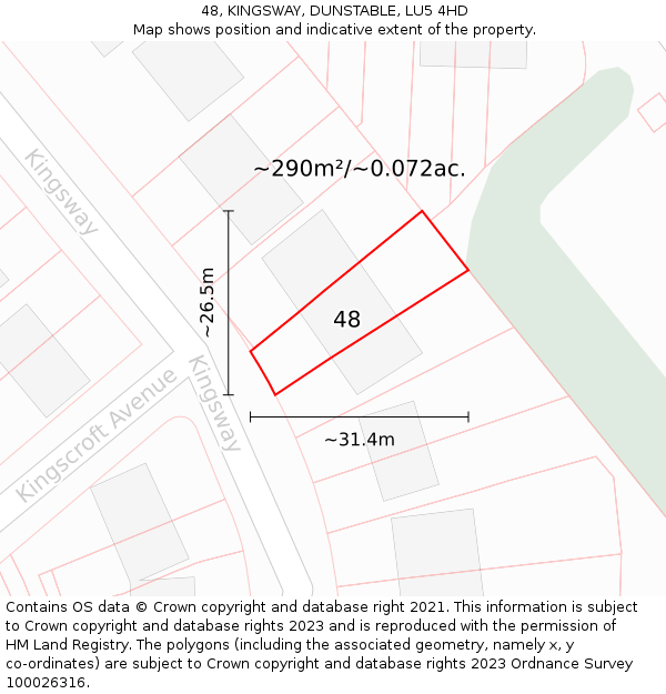 48, KINGSWAY, DUNSTABLE, LU5 4HD: Plot and title map