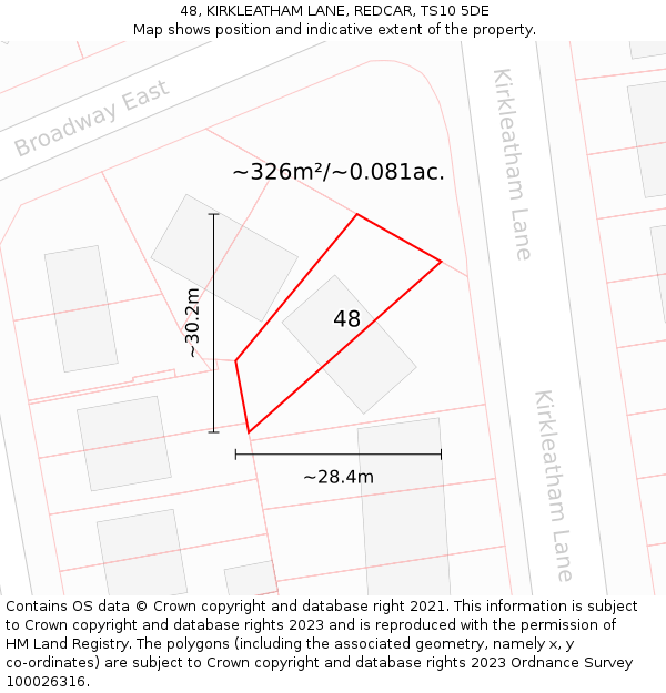 48, KIRKLEATHAM LANE, REDCAR, TS10 5DE: Plot and title map