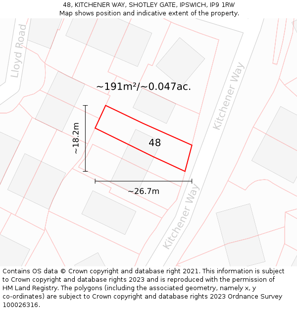 48, KITCHENER WAY, SHOTLEY GATE, IPSWICH, IP9 1RW: Plot and title map