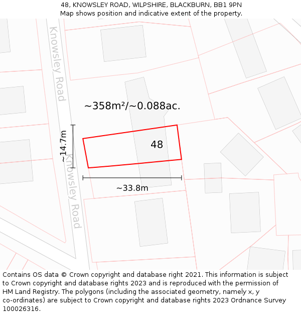 48, KNOWSLEY ROAD, WILPSHIRE, BLACKBURN, BB1 9PN: Plot and title map