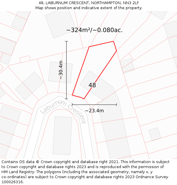 48, LABURNUM CRESCENT, NORTHAMPTON, NN3 2LF: Plot and title map