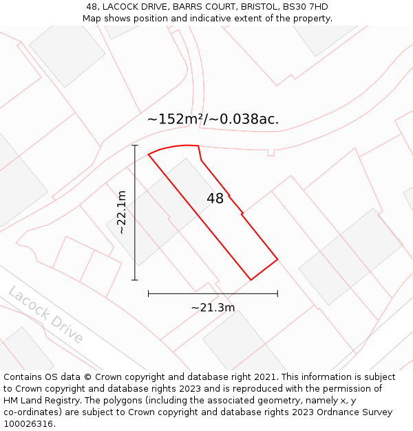 48, LACOCK DRIVE, BARRS COURT, BRISTOL, BS30 7HD: Plot and title map