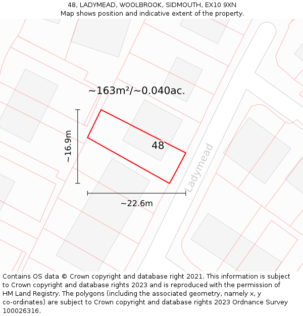 48, LADYMEAD, WOOLBROOK, SIDMOUTH, EX10 9XN: Plot and title map