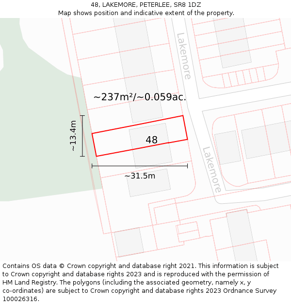 48, LAKEMORE, PETERLEE, SR8 1DZ: Plot and title map