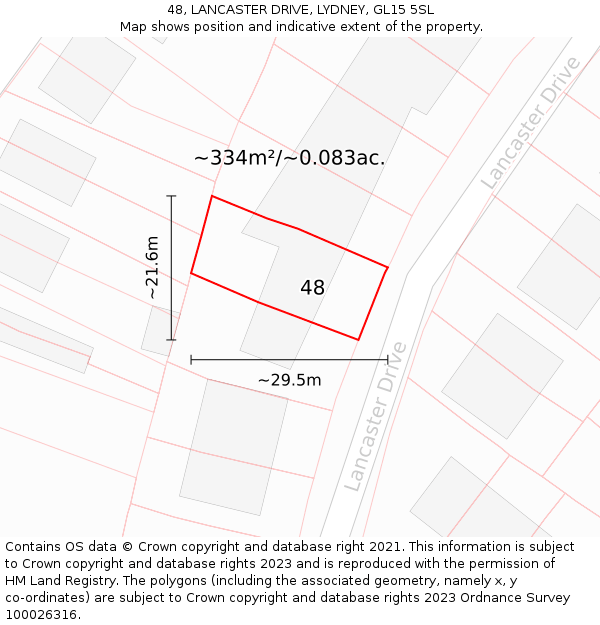 48, LANCASTER DRIVE, LYDNEY, GL15 5SL: Plot and title map