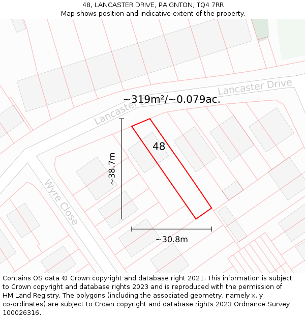 48, LANCASTER DRIVE, PAIGNTON, TQ4 7RR: Plot and title map