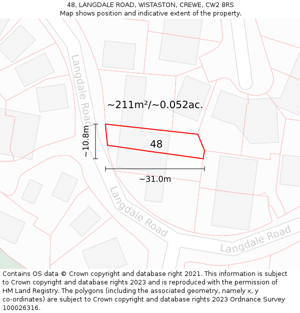 48, LANGDALE ROAD, WISTASTON, CREWE, CW2 8RS: Plot and title map