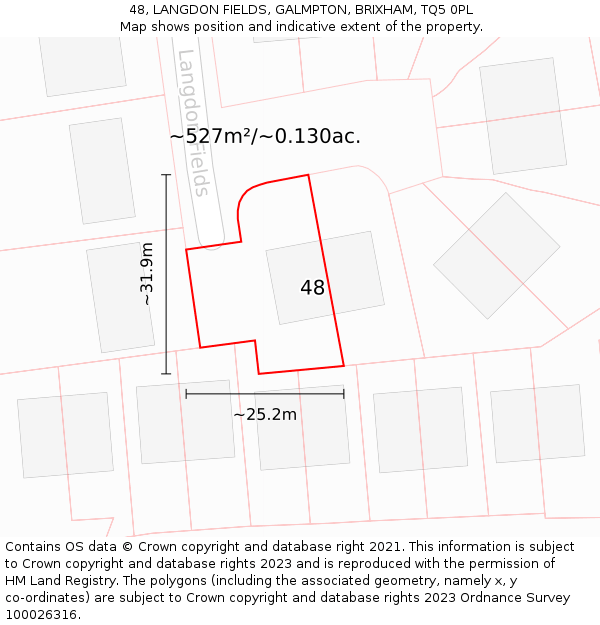 48, LANGDON FIELDS, GALMPTON, BRIXHAM, TQ5 0PL: Plot and title map
