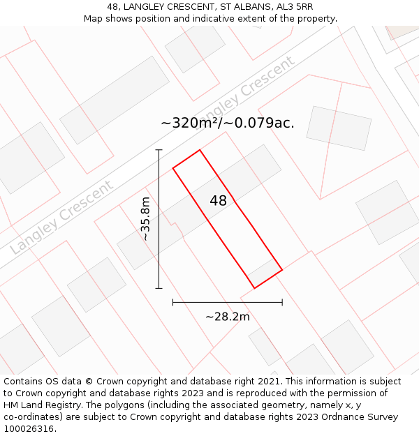 48, LANGLEY CRESCENT, ST ALBANS, AL3 5RR: Plot and title map