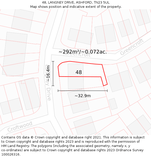 48, LANGNEY DRIVE, ASHFORD, TN23 5UL: Plot and title map